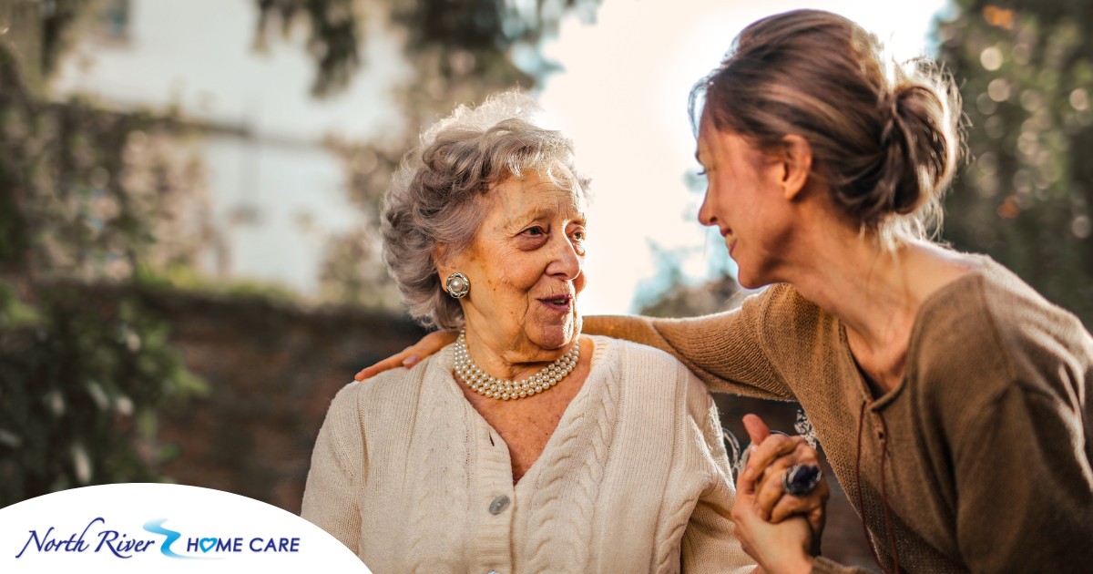 A daughter has a nice conversation with her older mother, showing the kind of conversation caregivers want to have with aging loved ones.