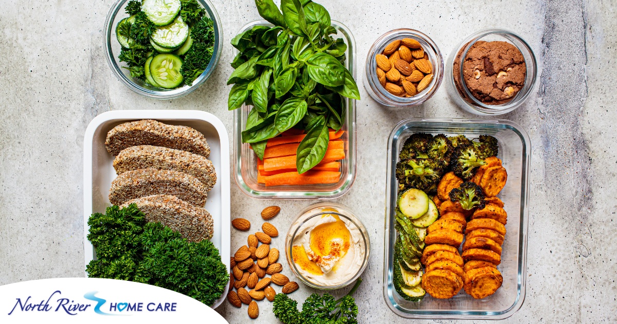 An array of appetizing and nutritious foods represents the good meals that professional caregivers can provide.