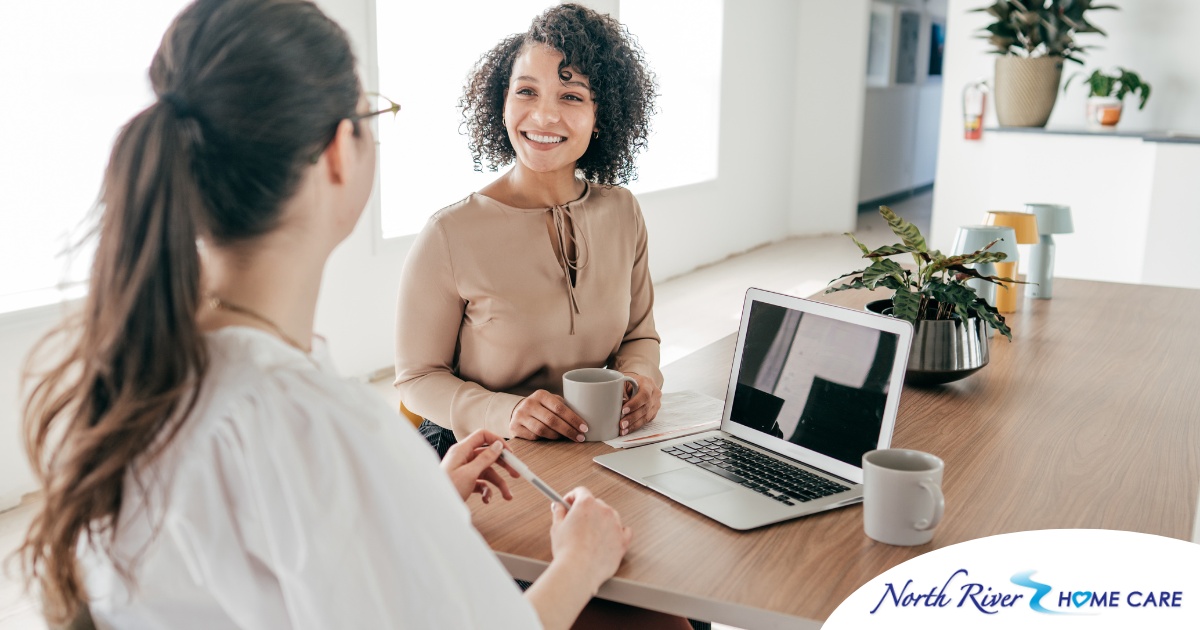 A woman interviews for a job position representing one of the steps during which a caregiver should be evaluating if an agency is a good fit.