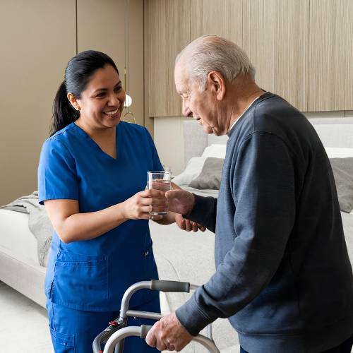 Square Images for Home Page 500 x 500 (3) home caregiver providing client with a glass of water