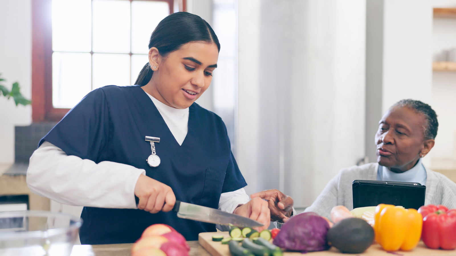 home caregiver preparing food